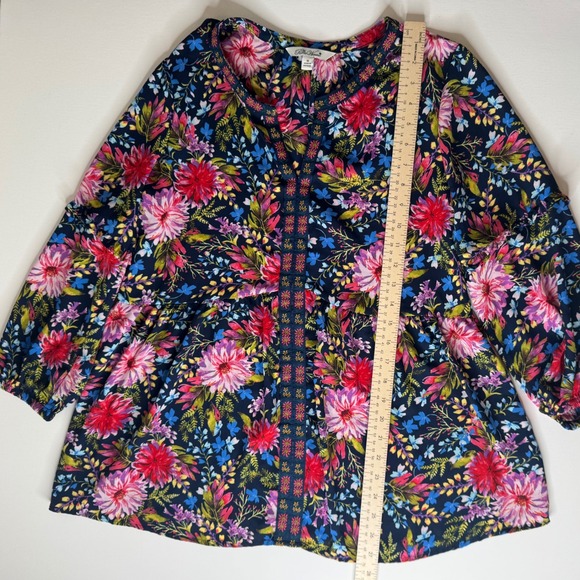 Pioneer Woman Embroidered‎ Floral Tunic Top Medium Multicolor Peasant Boho Chic - Picture 7 of 9